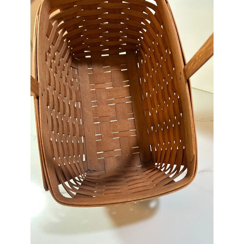 Vintage 1989 Longaberger Handwoven USA Basket Rectangular Fixed Handle‎ Brown